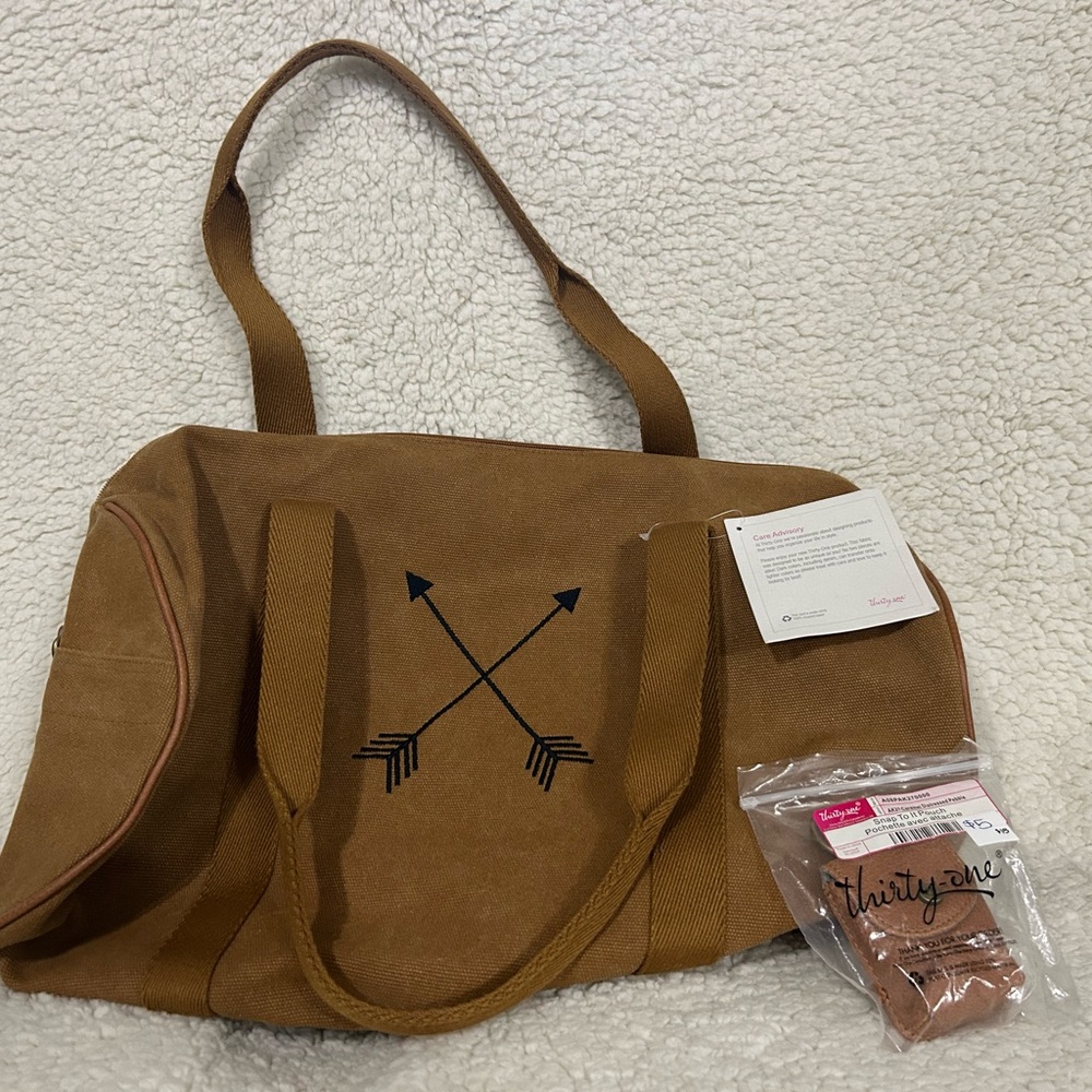 Brown Canvas Tote Bag with Arrow Design